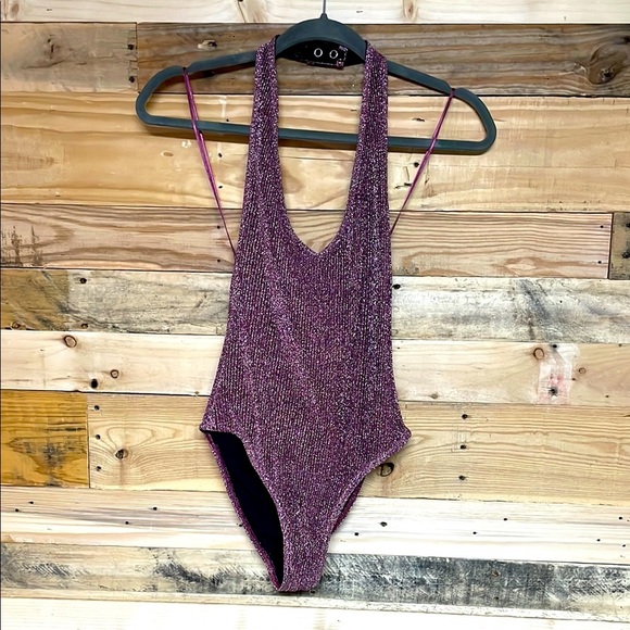Out From Under by Urban Outfitters size SP Sparkling Pink Halter V-neck Bodysuit - Picture 1 of 11